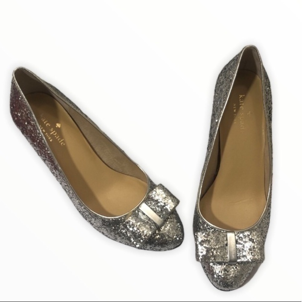 Kate spade silver glitter bow heels shoes 7